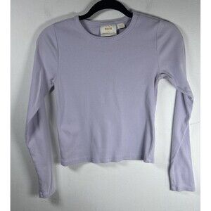 Maeve by Anthropologie Lavender Ribbed Long Sleeve Cropped Top women's size M